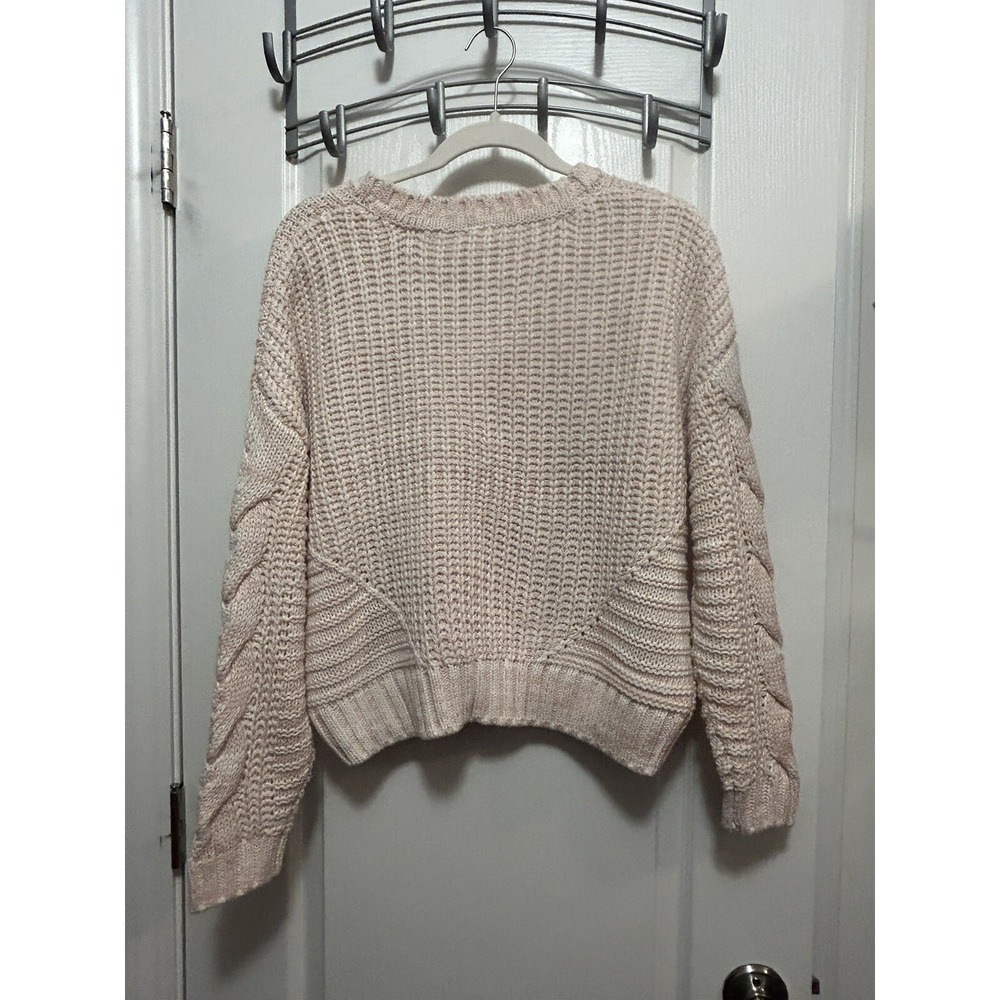 Moon & Madison Womens L Pink Cream Cable Knit Cropped Sweater NWT Boxy‎ Fit - Picture 2 of 13